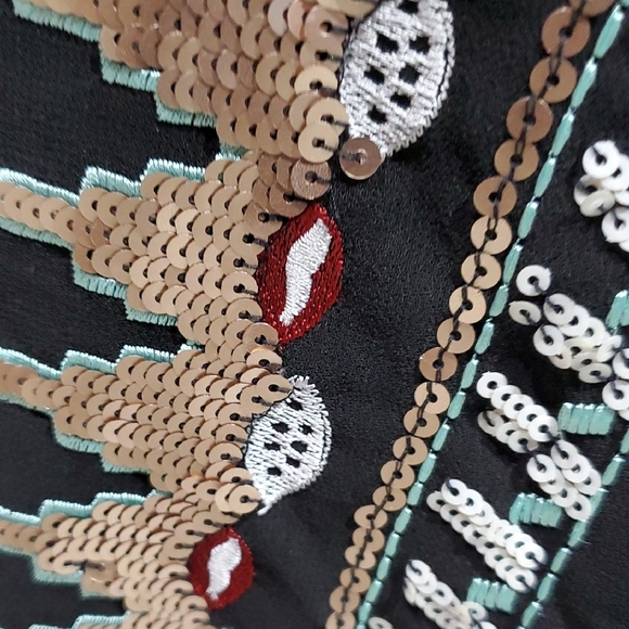 ASOS Design Mens Black Sheer Casual Button Down Shirt Geometric Patterns Sequins - Picture 4 of 6